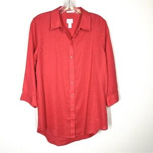Chico’s | No-Iron Solid Color 3/4 Sleeve Linen Button Up Shirt in Flame Scarlet